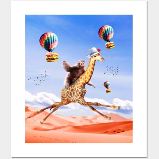 Cute Sloth Giraffe - Sloth Riding Flying Giraffe Posters and Art